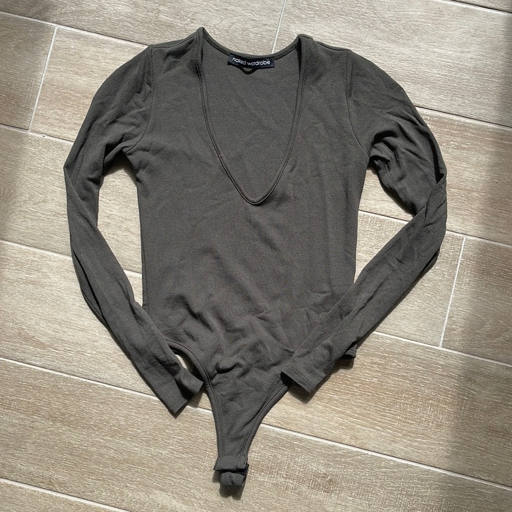 Naked wardrobe olive low cut bodysuit! Size small